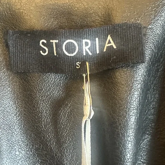 Storia Rare Faux Leather Moto BikerJacket Black Sample Piece Women's Sz S NWT